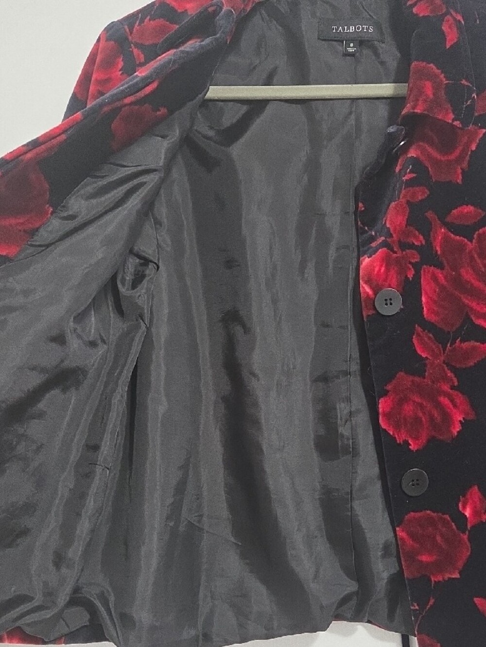 Talbots Black Velvet Blazer with Red Floral - Picture 3 of 4